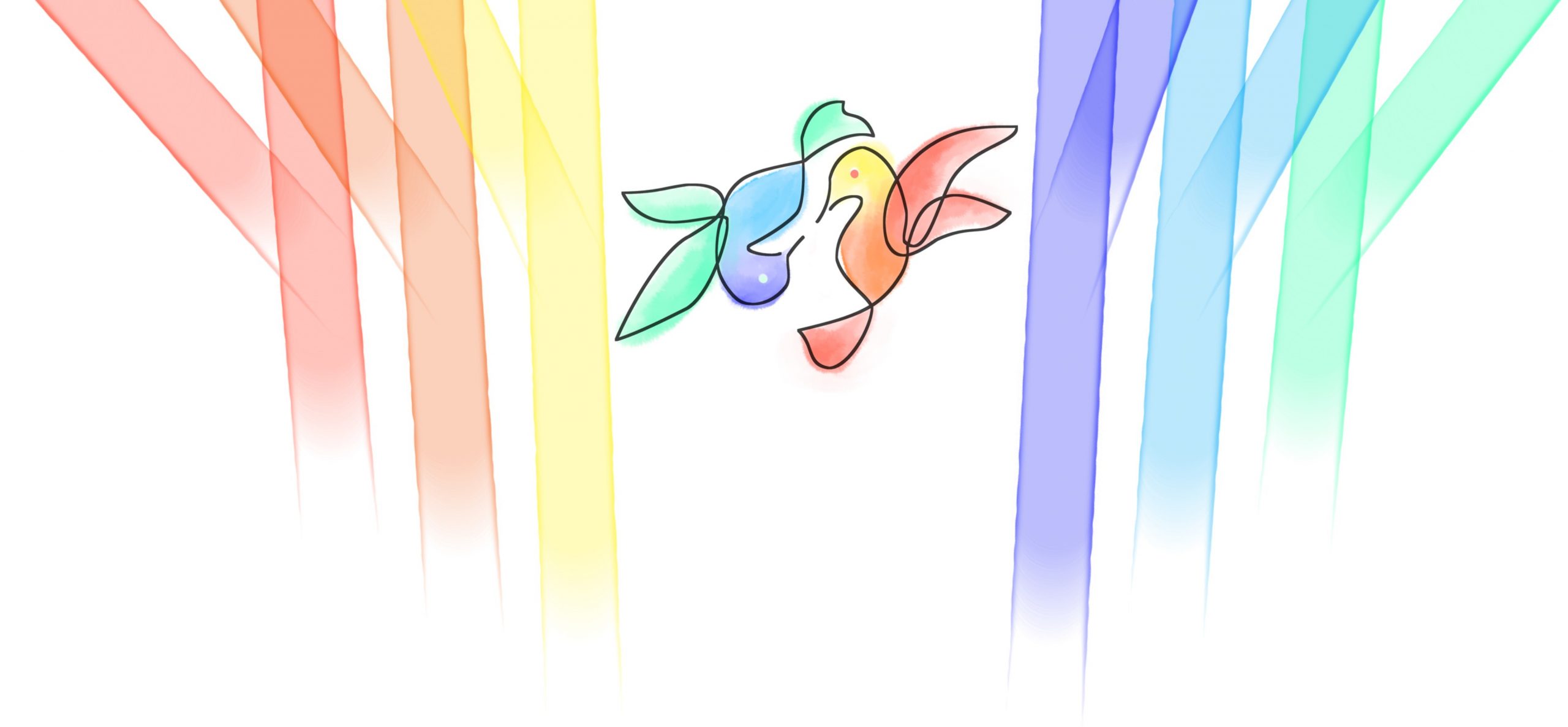 Logo en pleine page du collectif Equilbris, représentant deux colibris stylisés l'un à l'endroit en couleurs chaudes, l'autre à l'envers en couleurs froides, les becs face à face.